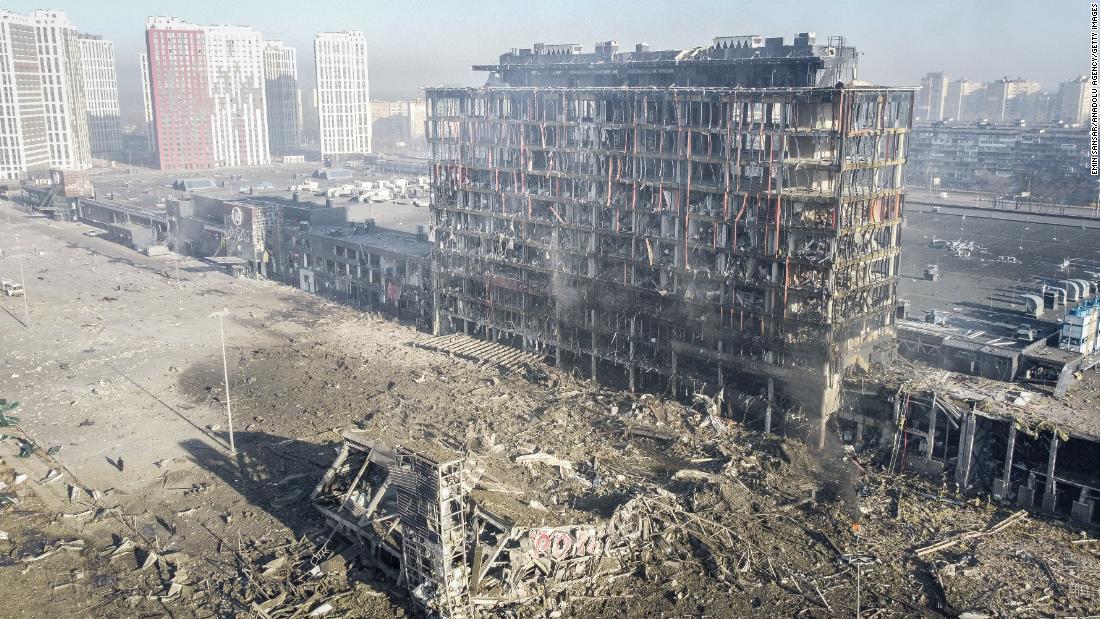 The Retroville shopping mall is seen in Kyiv after Russian shelling on March 21.