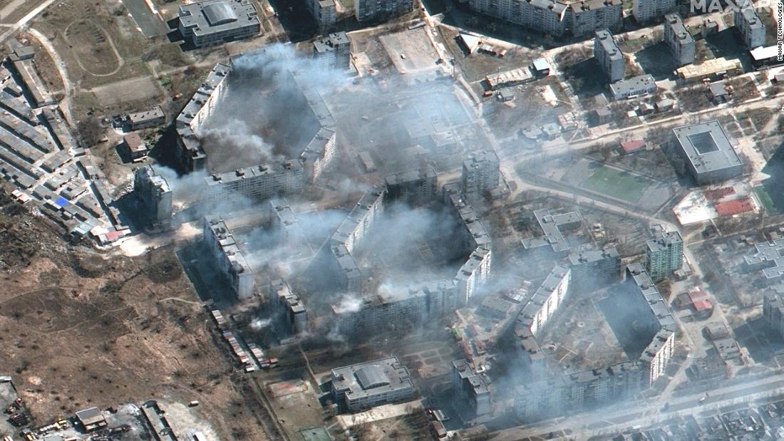 Images show Russian troops dug in around the port city, as Ukraine says it took back the town of Makariv from the Russians, and world leaders prepare for emergency summits