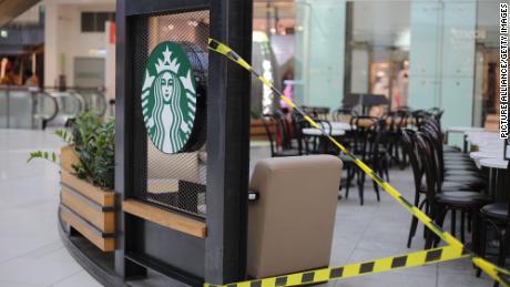 A closed Starbucks cafe in a shopping center in Moscow on March 18.