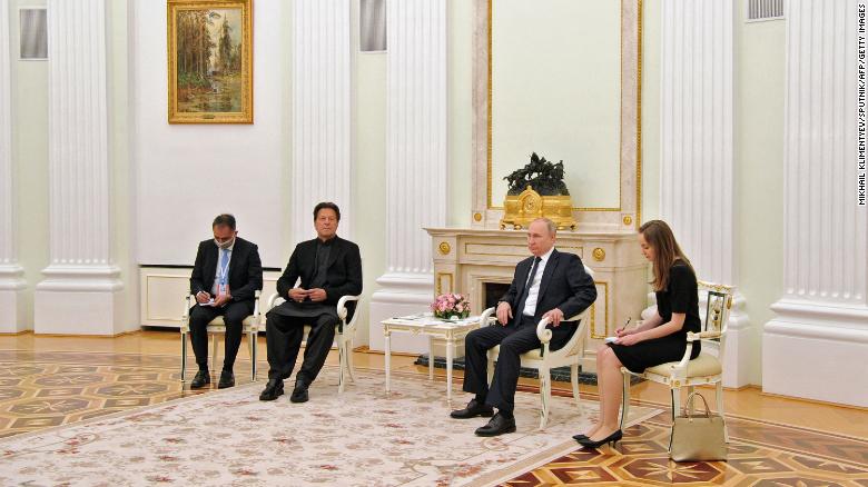 Russian President Vladimir Putin meets with Pakistan's Prime Minister Imran Khan in Moscow on February 24, 2022.