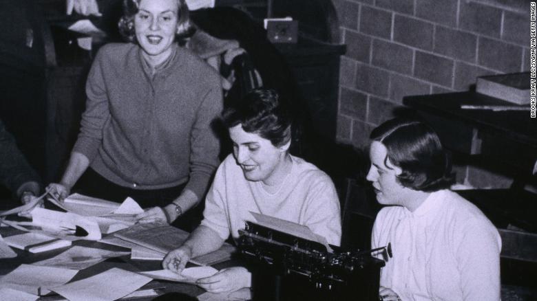 Albright, center, works on the newspaper staff at Wellesley College in Massachusetts. She graduated in 1959 and later received a master&#39;s degree and a Ph.D from Columbia University.