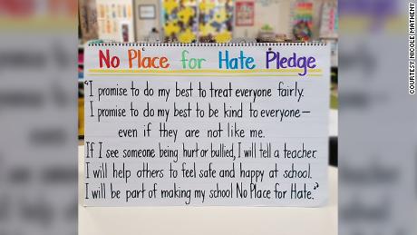 The &quot;No Place for Hate Pledge&quot; Nicole Matheny&#39;s kindergarten students recited during Austin ISD&#39;s Pride Week.