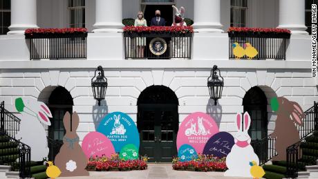 U.S. President Joe Biden and first lady Jill Biden appear with the Easter Bunny at the White House on April 5, 2021 in Washington, DC. The year&#39;s traditional Easter Egg Roll was canceled in 2021 due to the coronavirus pandemic.