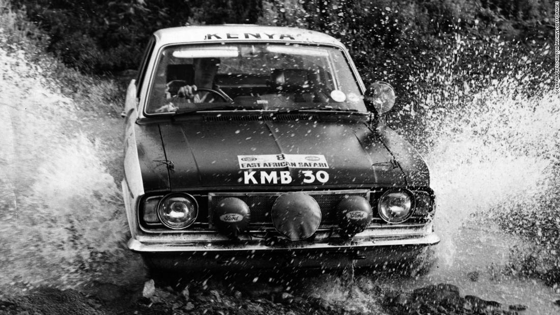 Robin Hillyer and John Arid drive the 3,075-mile (4,950-kilometer) 1968 East African Safari Rally in their Lotus Cortina.