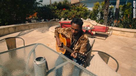 Bridges plays his song &quot;Details&quot; in Malibu, California, for his fans over livestream on March 10, 2022. 