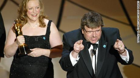 Film director Michael Moore received an Oscar for his feature film documentary 