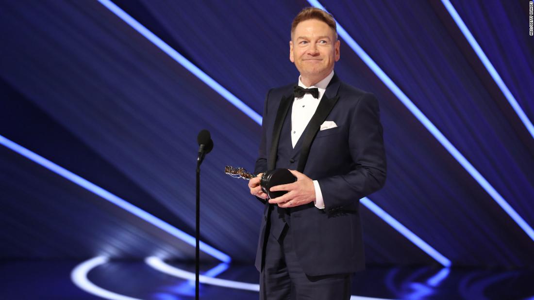 Kenneth Branagh accepts the Oscar for best original screenplay (&quot;Belfast&quot;). It is his first Oscar.