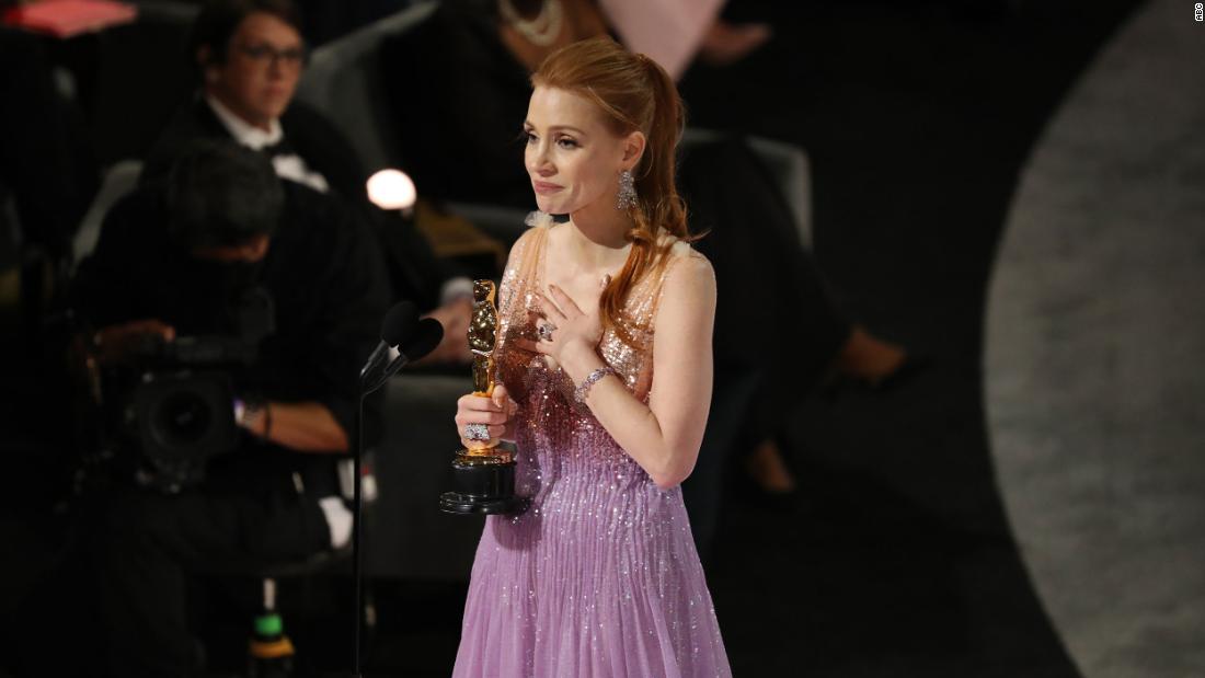 Jessica Chastain won best actress for her role in &quot;The Eyes of Tammy Faye.&quot; &lt;a href=&quot;https://www.cnn.com/entertainment/live-news/oscars-2022/h_6ae16bba25e7392b29d49ccf60315efb&quot; target=&quot;_blank&quot;&gt;She used her speech to touch on suicide,&lt;/a&gt; particularly within the LGBTQ+ community and the hopelessness that so many have felt. The late Tammy Faye Bakker, who Chastain portrayed, was a diligent activist for the LGBTQ+ community.