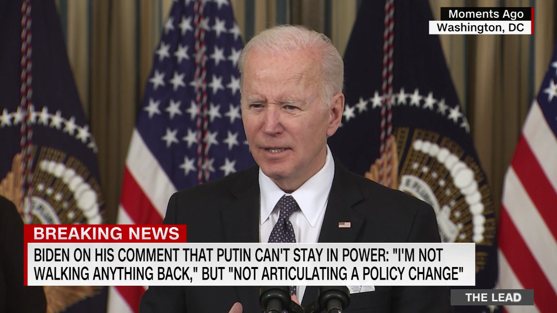 “I was just expressing my outrage.” President Biden insists he was not announcing a policy change when he said Putin “cannot remain in power” – CNN Video