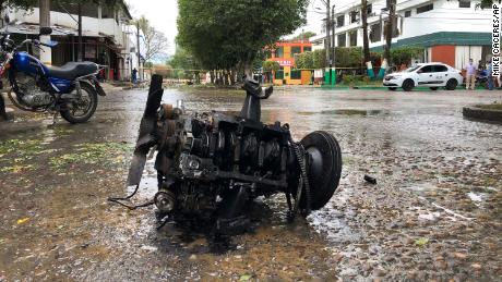 Wreckage from a car bomb is seen in Saravena, Arauca, on January 20.
