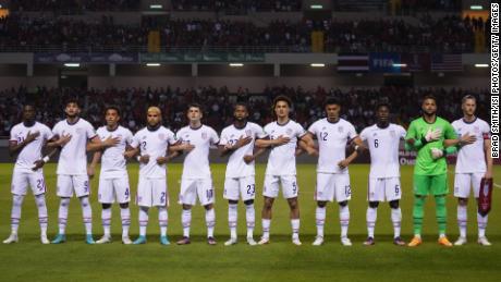 The United States starting eleven line up on the field before a FIFA World Cup qualifier game between Costa Rica and USMNT at Estadio Nacional de Costa Rica Wednesday in San Jose, Costa Rica.