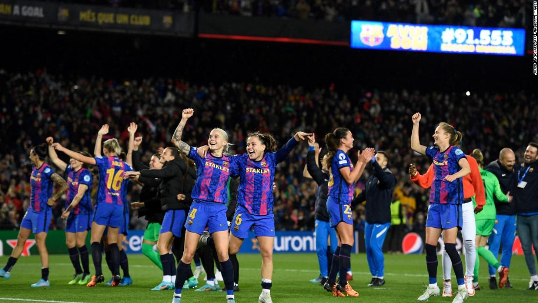 Record crowd watches Barcelona thrash Real Madrid in Women’s Champions League
