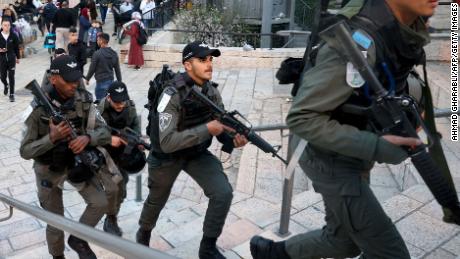 Israeli security forces patrol Jerusalem&#39;s Old City on March 8.