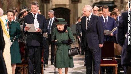 The Queen arrives in Westminster Abbey, London, accompanied by Prince Andrew, on March 29, 2022. 