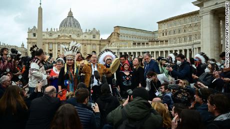 Leaders of Canada&#39;s indigenous people speak after meeting with the Pope this week. 