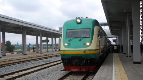 A train is pictured at a train station in suburban Abuja, on July 26, 2016.