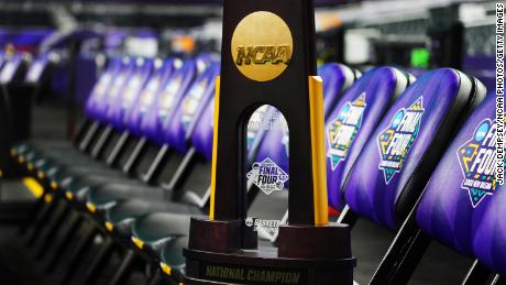 The Men&#39;s Basketball Division 1 National Championship Trophy, on display ahead of the Final Four of the NCAA Men&#39;s Basketball Tournament in New Orleans, Louisiana.