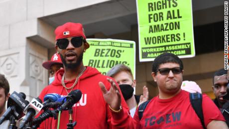 Union organizer Christian Smalls speaks following the April 1, 2022, vote for the unionization of the Amazon Staten Island warehouse in New York.