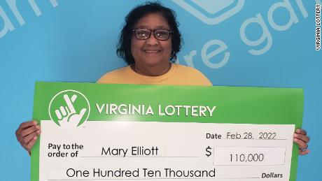 Mary Elliot of Buckingham County, Virginia, won $110,000 in the state lottery.
