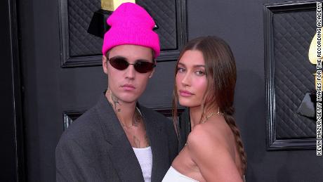 Justin Bieber and Hailey Bieber arrive at the Grammys.