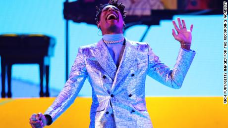 Jon Batiste, performing at the Grammys, won multiple awards on Sunday, including album of the year.