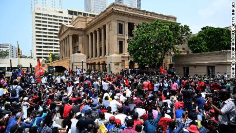 Activists protest outside President Gotabaya Rajapaksa&#39;s office in Colombo, Sri Lanka, on March 18.