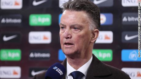 Dutch coach Louis van Gaal talks during a TV interview after the international friendly match between Netherlands and Germany at the Johan Cruijff Arena on March 29, 2022 in Amsterdam.