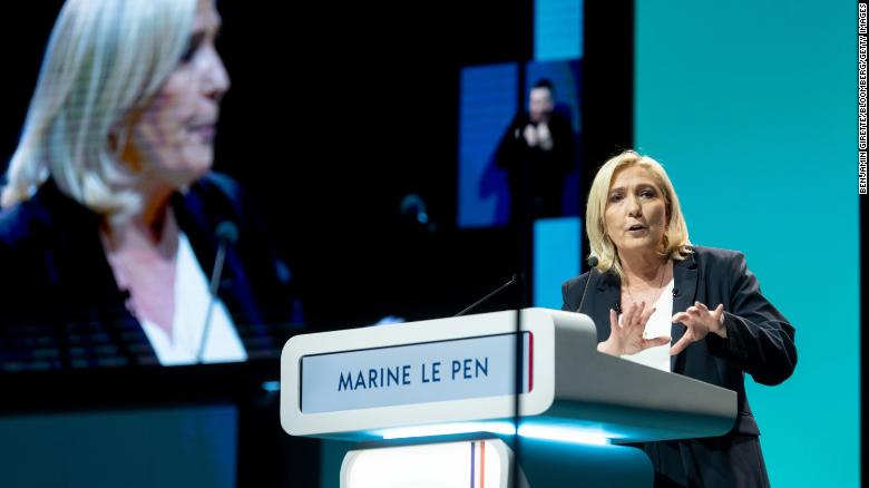 Marine Le Pen speaks at a campaign event in Reims, France, on February 5.