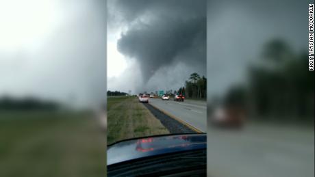 Trystan McCorkle took video of a tornado on Interstate 16 just before exit 143 in Bryan County, Georgia.