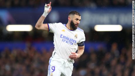 Karim Benzema&#39;s second consecutive Champions League hat-trick gave Real Madrid one foot in the semifinals.