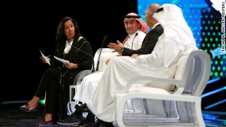 Lubna Olayan, CEO and Vice President of Olayan Financing, Company attends the investment conference in Riyadh, Saudi Arabia in October 2018. 