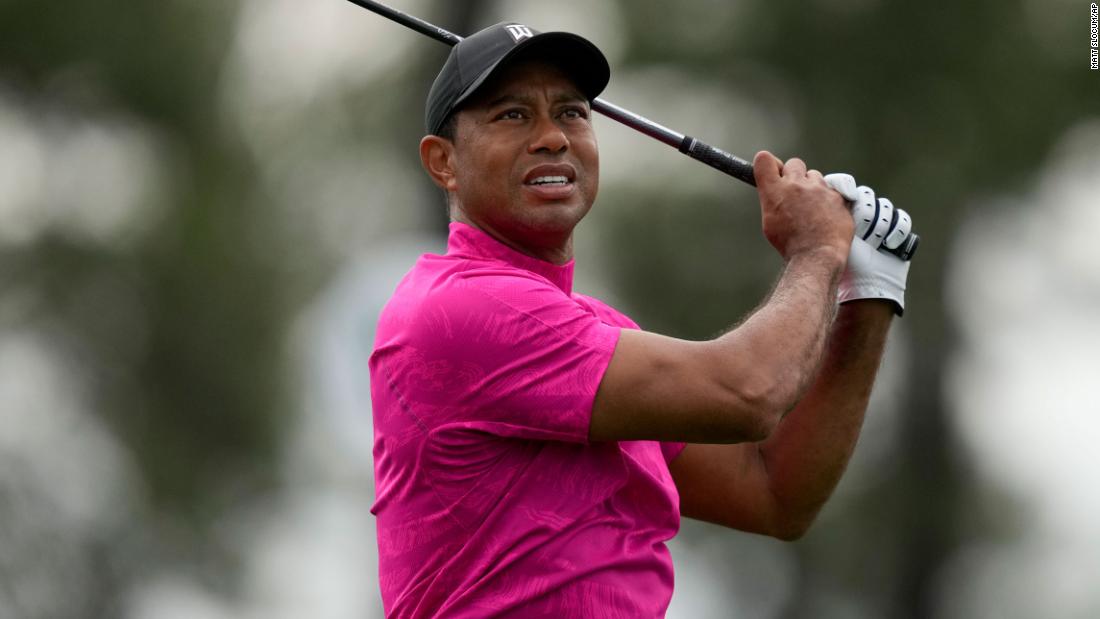 Tiger Woods hits a shot during the first round of the Masters golf tournament on Thursday, April 7.