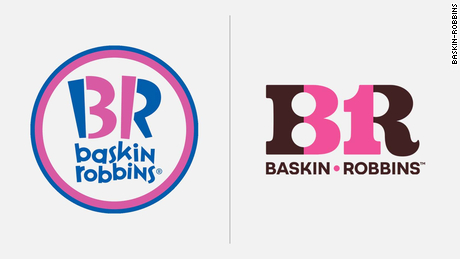 Old (left) and new versions of the Baskin-Robbins logo. 