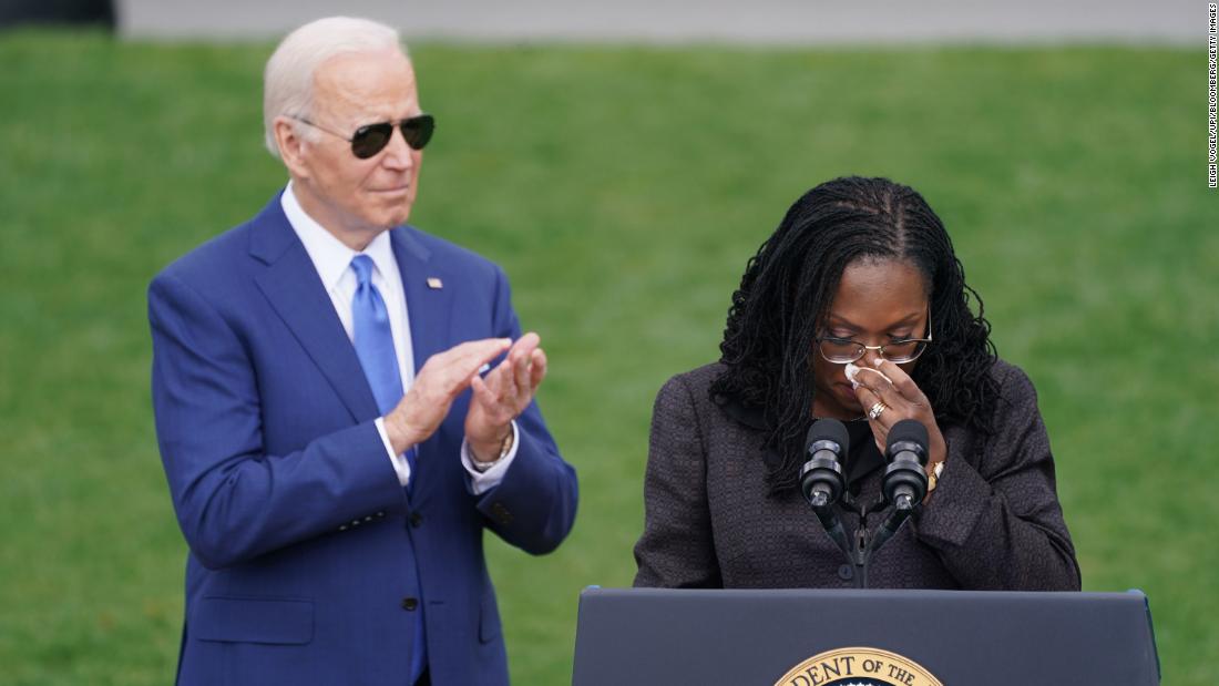 Jackson reacts while speaking at a White House ceremony a day after her confirmation. During &lt;a href=&quot;https://www.cnn.com/politics/live-news/ketanji-brown-jackson-biden-harris-speech/h_141440e9a56f7e98c762a06a8ed49936&quot; target=&quot;_blank&quot;&gt;an emotional address,&lt;/a&gt; she spoke of the responsibility she will have as the first Black woman to sit on the Supreme Court. She also paid homage to those who paved the path for her along the way. &quot;No one does this on their own,&quot; she said. &quot;The path was cleared for me so that I might rise to this occasion.&quot;