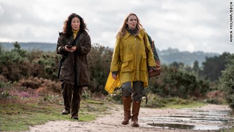 (From left) Sandra Oh as Eve Polastri and Jodie Comer as Villanelle star in &quot;Killing Eve.&quot; 