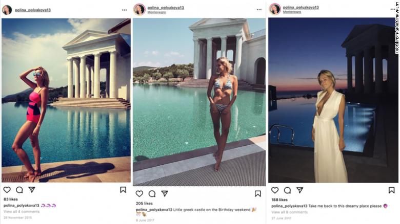 The daughter of Lavrov&#39;s purported girlfriend, Polina Kovaleva -- pictured here at oligarch Oleg Deripaska&#39;s villa in Montenegro, according to the Anti-Corruption Foundation -- appears to benefit from Lavrov&#39;s connections to the Kremlin. 