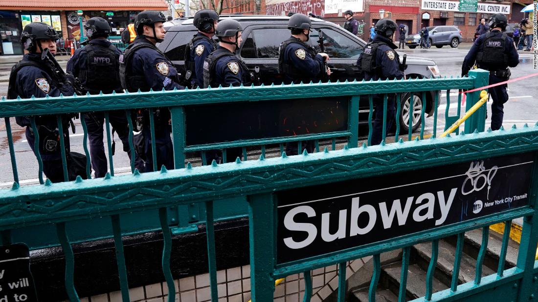 Members of the New York City Police Department patrol the streets after the incident.