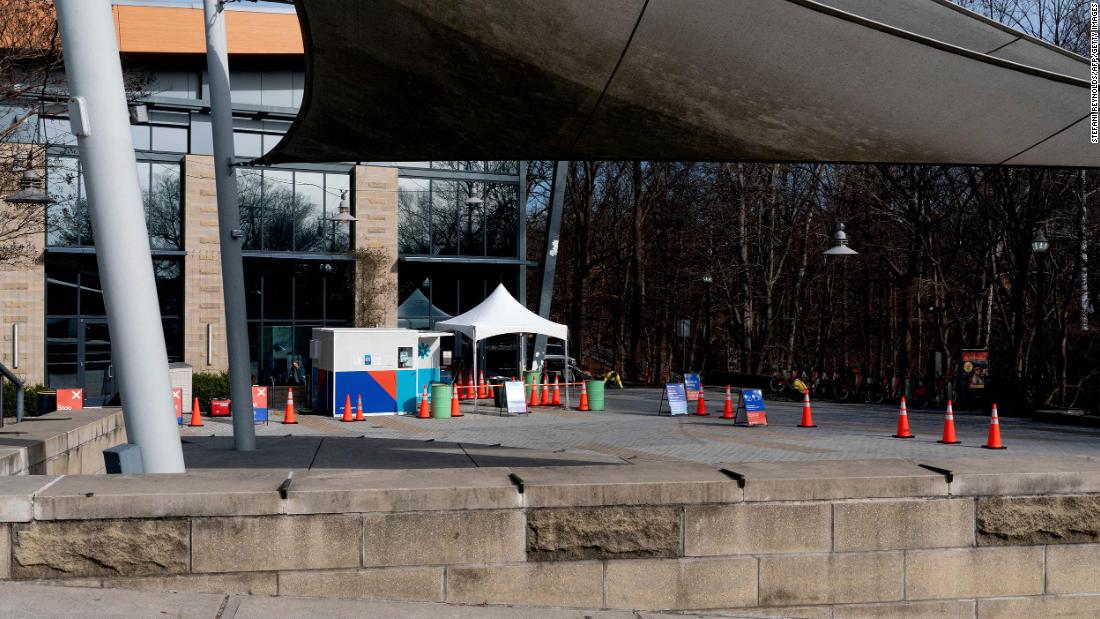 A nearly empty Covid-19 testing location in Arlington, Virginia, on March 16, 2022.