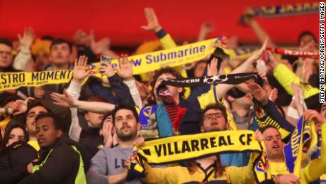 Villarreal fans celebrate their team&#39;s victory over Bayern Munich to reach the Champions League semifinals.