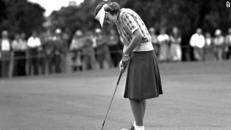 Spork sinks a short putt during the Women&#39;s Western Open Golf tournament at Des Moines, Iowa, in June 1946.