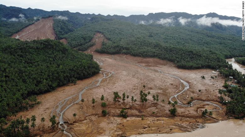 The scene of a landslide caused by tropical storm Megi which hit the village of Kantagnos in Baybay town, Leyte province, Philippines, on April 13.