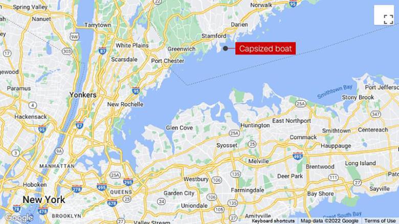 Two people are dead and two others are in critical condition after a boat capsized in Long Island Sound