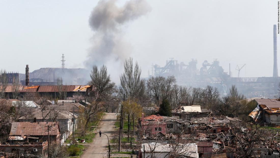 Smoke rises above Mariupol on April 18.