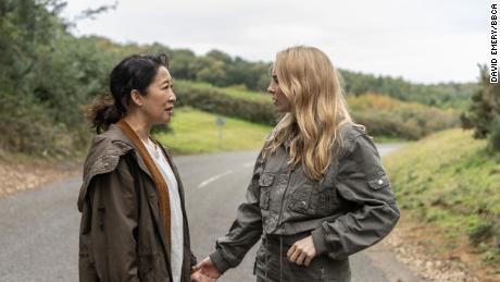 Sandra Oh as Eve Polastri and Jodie Comer as Villanelle in &quot;Killing Eve&quot;
