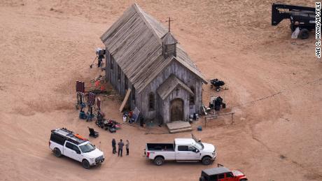 FILE - This aerial photo shows the Bonanza Creek Ranch in Santa Fe, N.M., on Oct. 23, 2021. Attorneys for the family of cinematographer Halyna Hutchins who was shot and killed on the set of the film &quot;Rust&quot; say they&#39;re suing Alec Baldwin and the movie&#39;s producers for wrongful death. (AP Photo/Jae C. Hong, File)