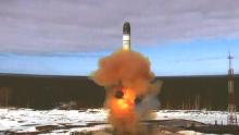 The Sarmat intercontinental ballistic missile is launched during a test at Plesetsk cosmodrome in Arkhangelsk region, Russia, in this still image taken from a video released on April 20, 2022. Russian Defence Ministry/Handout via REUTERS ATTENTION EDITORS - THIS IMAGE WAS PROVIDED BY A THIRD PARTY. NO RESALES. NO ARCHIVES. MANDATORY CREDIT.