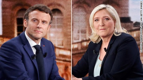 Macron sparring with French Presidential challenger Le Pen in a heated TV debate