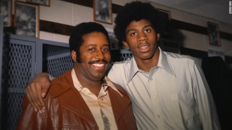 Magic Johnson and his father Earvin Johnson in &quot;They Call Me Magic.&quot;