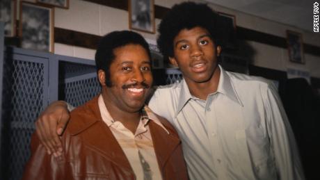 Magic Johnson and his father Earvin Johnson in &quot;They Call Me Magic.&quot;