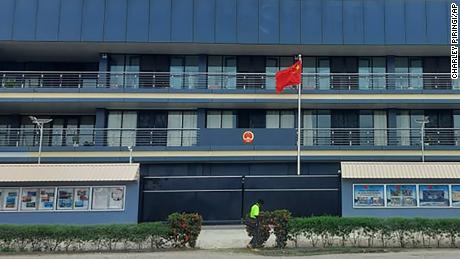 The Chinese national flag is waving outside the Chinese Embassy in Honiara, Solomon Islands, April 1, 2022. 